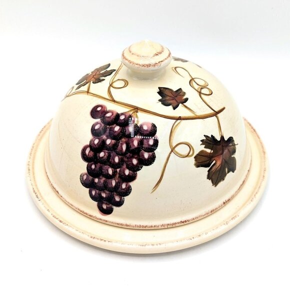 Tabletops Gallery Villa Grande Domed CHEESE Server Tray Lid Tuscan Grape 8 Inch - Picture 1 of 7